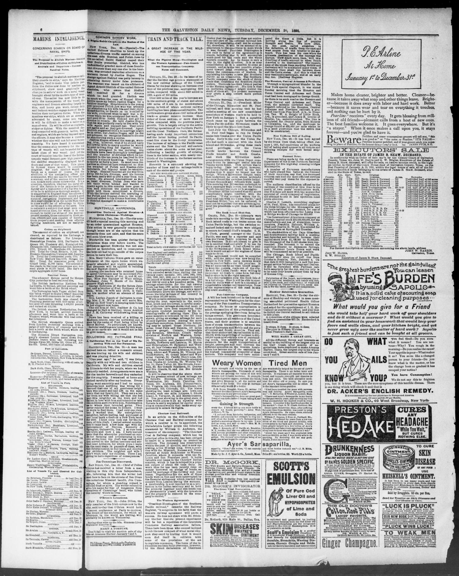 The Galveston Daily News. (Galveston, Tex.), Vol. 49, No. 244, Ed. 1 Tuesday, December 30, 1890
                                                
                                                    [Sequence #]: 6 of 8
                                                