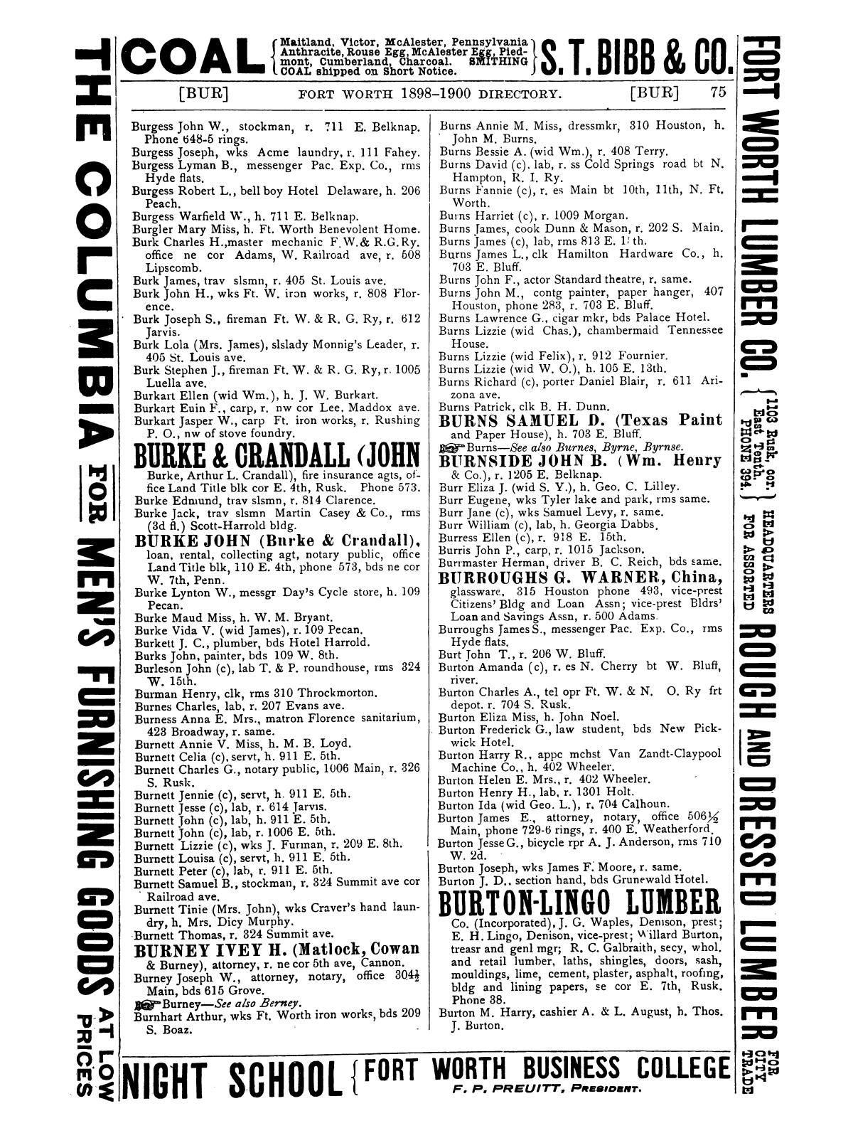 Morrison & Fourmy's General Directory of the City of Fort Worth 1899-1900.
                                                
                                                    75
                                                