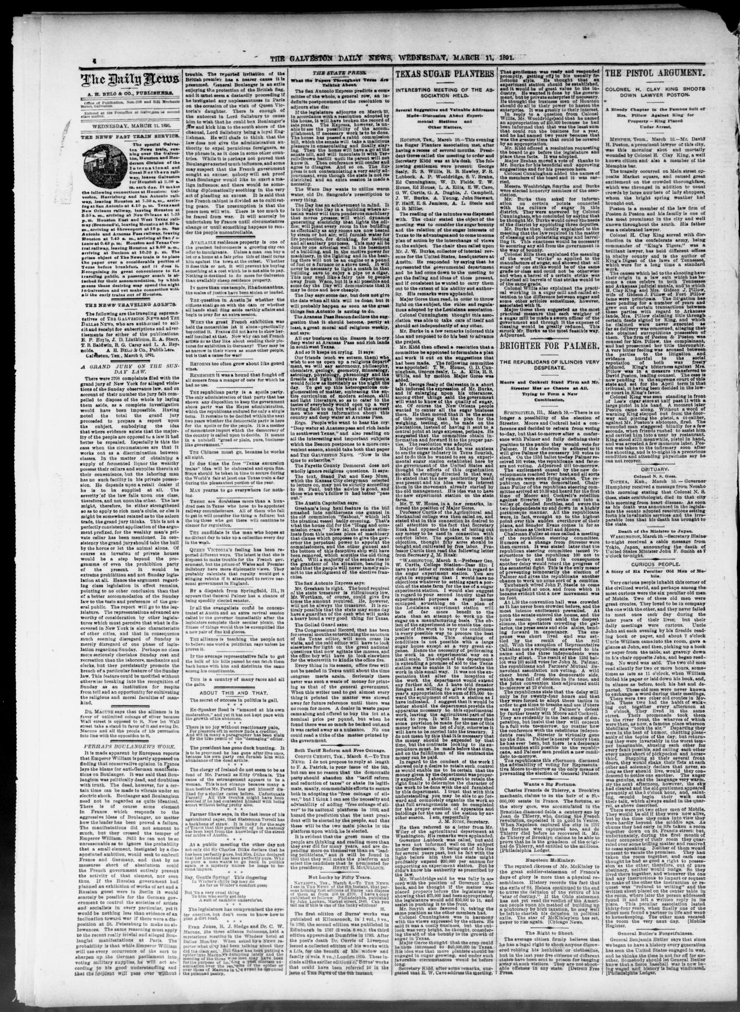 The Galveston Daily News. (Galveston, Tex.), Vol. 49, No. 348, Ed. 1 Wednesday, March 11, 1891
                                                
                                                    [Sequence #]: 4 of 8
                                                