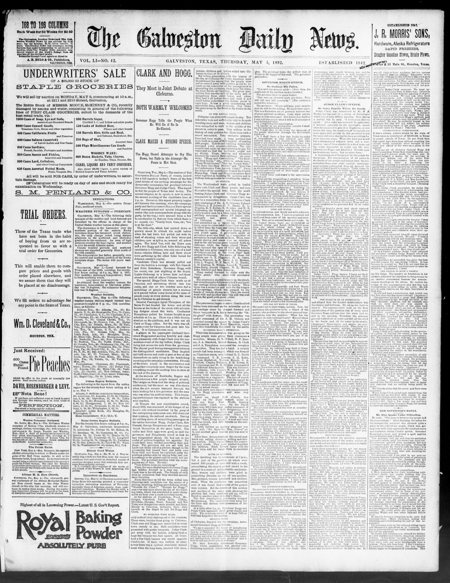 The Galveston Daily News. (Galveston, Tex.), Vol. 51, No. 42, Ed. 1 Thursday, May 5, 1892
                                                
                                                    [Sequence #]: 1 of 8
                                                