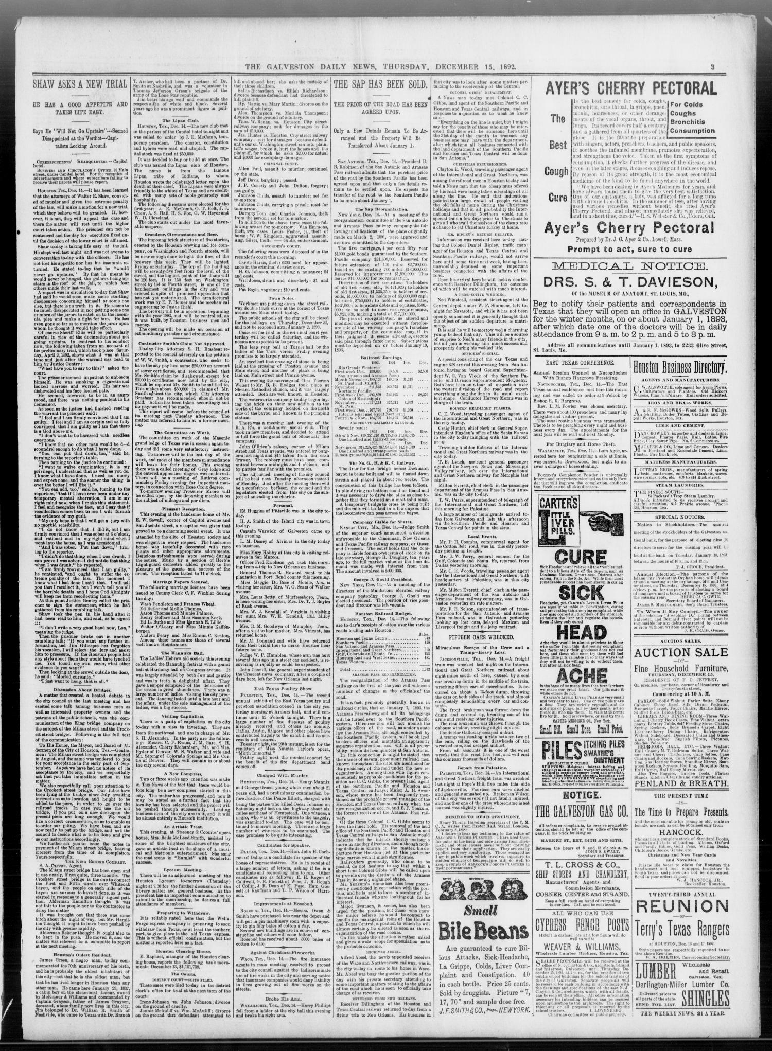 The Galveston Daily News. (Galveston, Tex.), Vol. 51, No. 266, Ed. 1 Thursday, December 15, 1892
                                                
                                                    [Sequence #]: 3 of 8
                                                