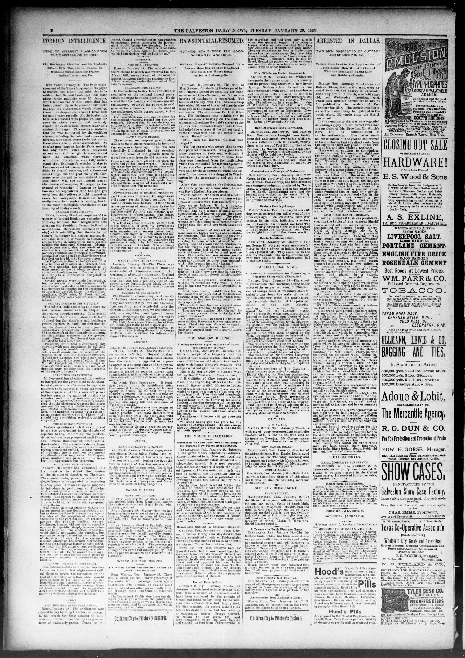The Galveston Daily News. (Galveston, Tex.), Vol. 47, No. 277, Ed. 1 Tuesday, January 29, 1889
                                                
                                                    [Sequence #]: 2 of 8
                                                