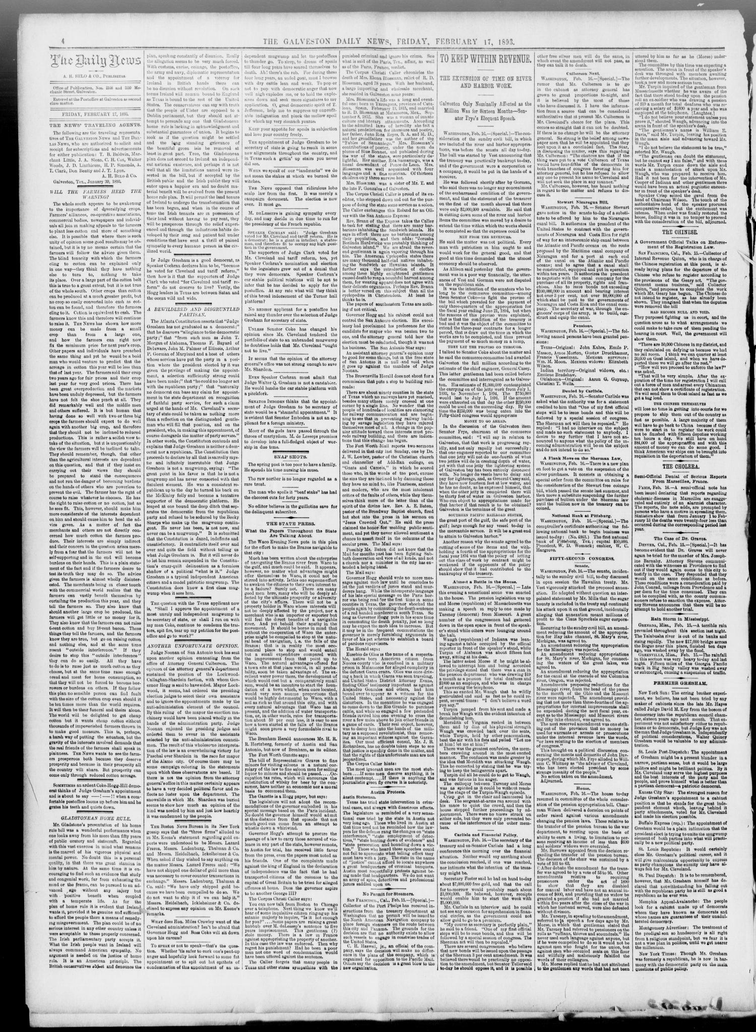 The Galveston Daily News. (Galveston, Tex.), Vol. 51, No. 330, Ed. 1 Friday, February 17, 1893
                                                
                                                    [Sequence #]: 4 of 8
                                                