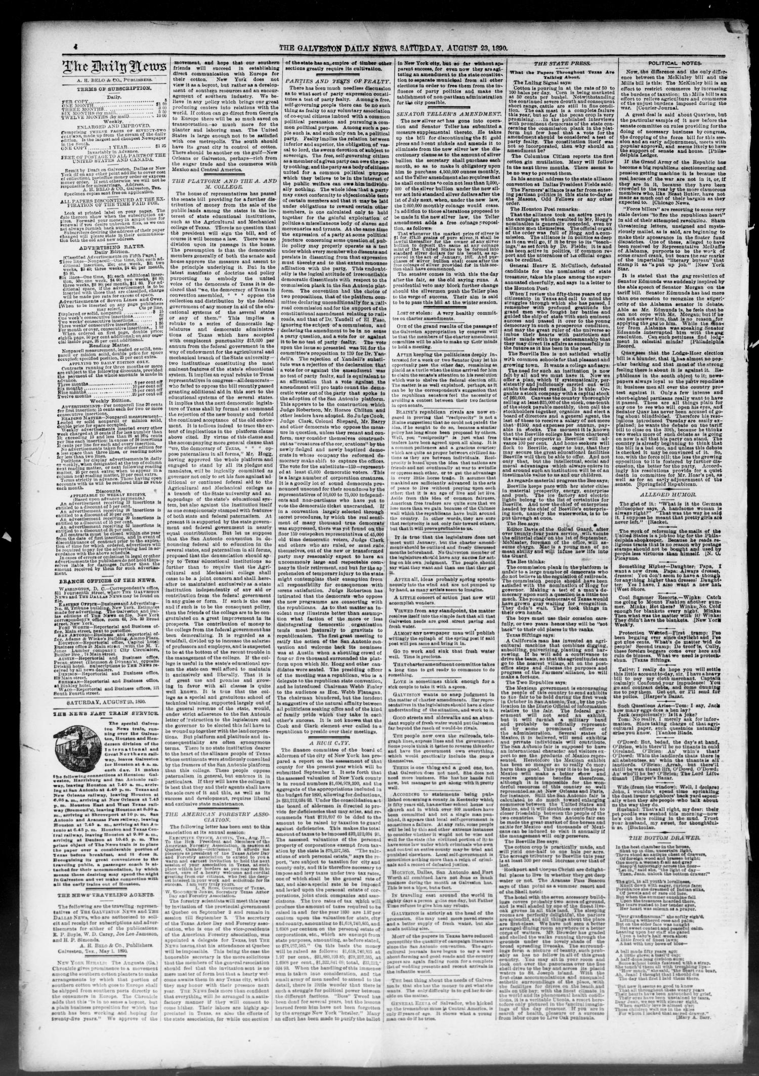 The Galveston Daily News. (Galveston, Tex.), Vol. 49, No. 116, Ed. 1 Saturday, August 23, 1890
                                                
                                                    [Sequence #]: 4 of 8
                                                