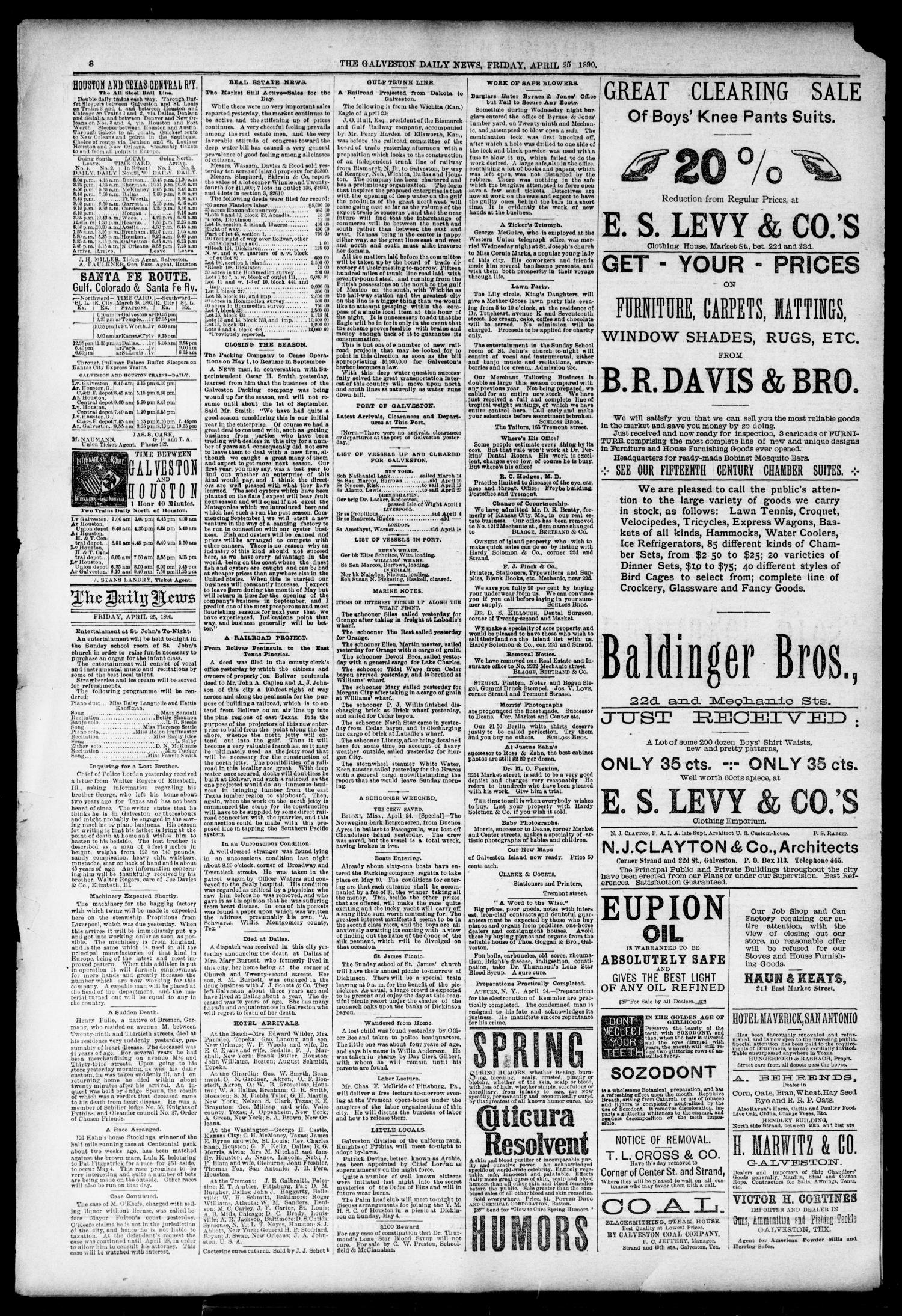 The Galveston Daily News. (Galveston, Tex.), Vol. 48, No. 363, Ed. 1 Friday, April 25, 1890
                                                
                                                    [Sequence #]: 8 of 8
                                                