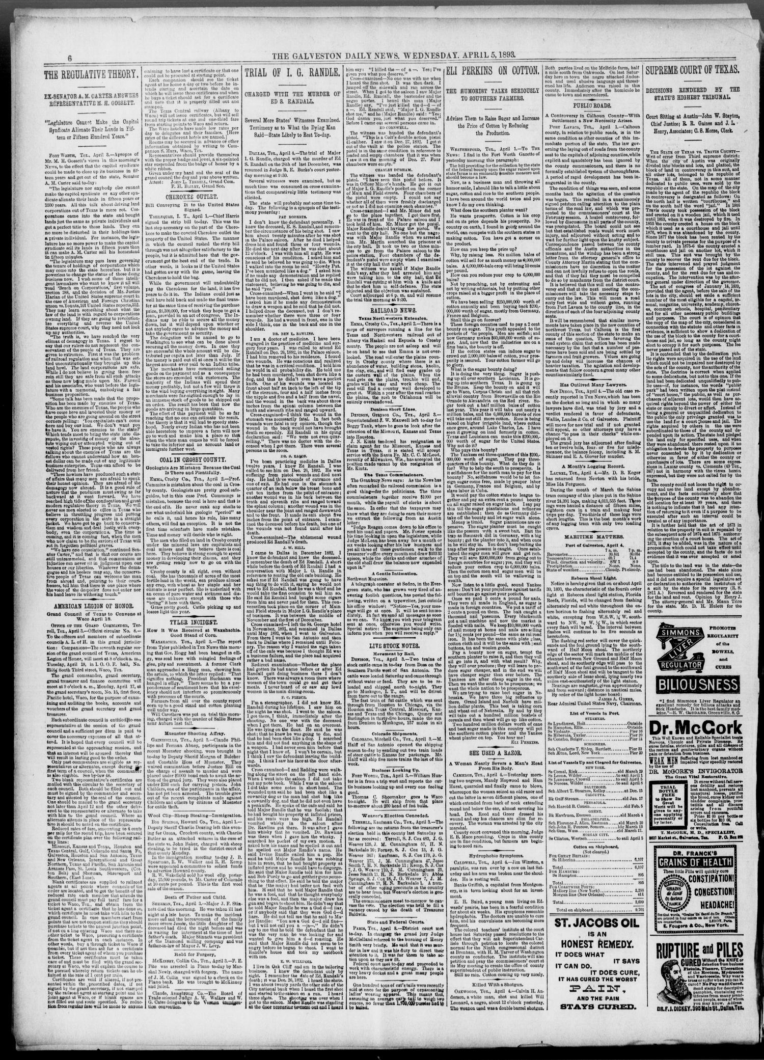 The Galveston Daily News. (Galveston, Tex.), Vol. 52, No. 12, Ed. 1 Wednesday, April 5, 1893
                                                
                                                    [Sequence #]: 6 of 8
                                                
