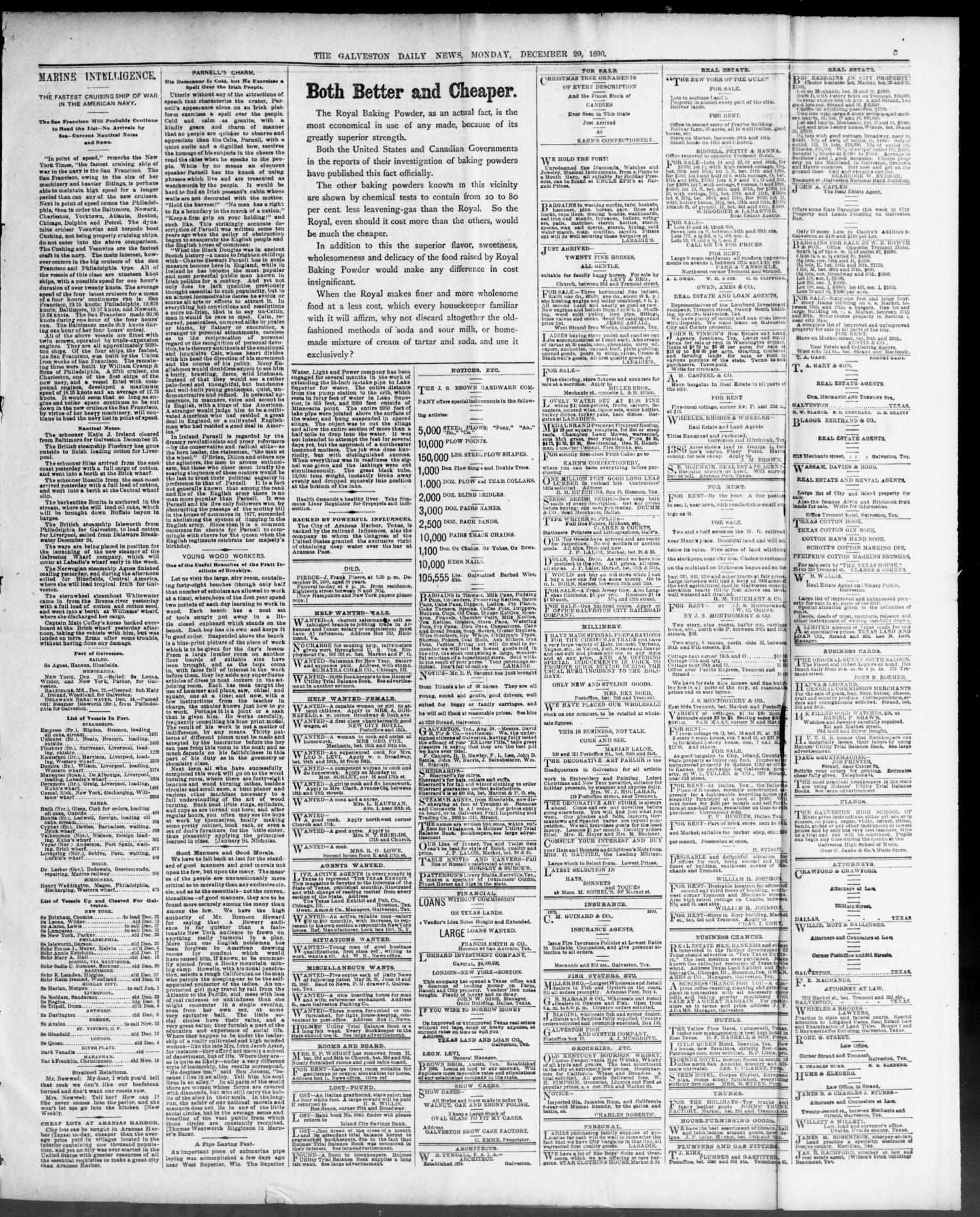The Galveston Daily News. (Galveston, Tex.), Vol. 49, No. 243, Ed. 1 Monday, December 29, 1890
                                                
                                                    [Sequence #]: 5 of 8
                                                