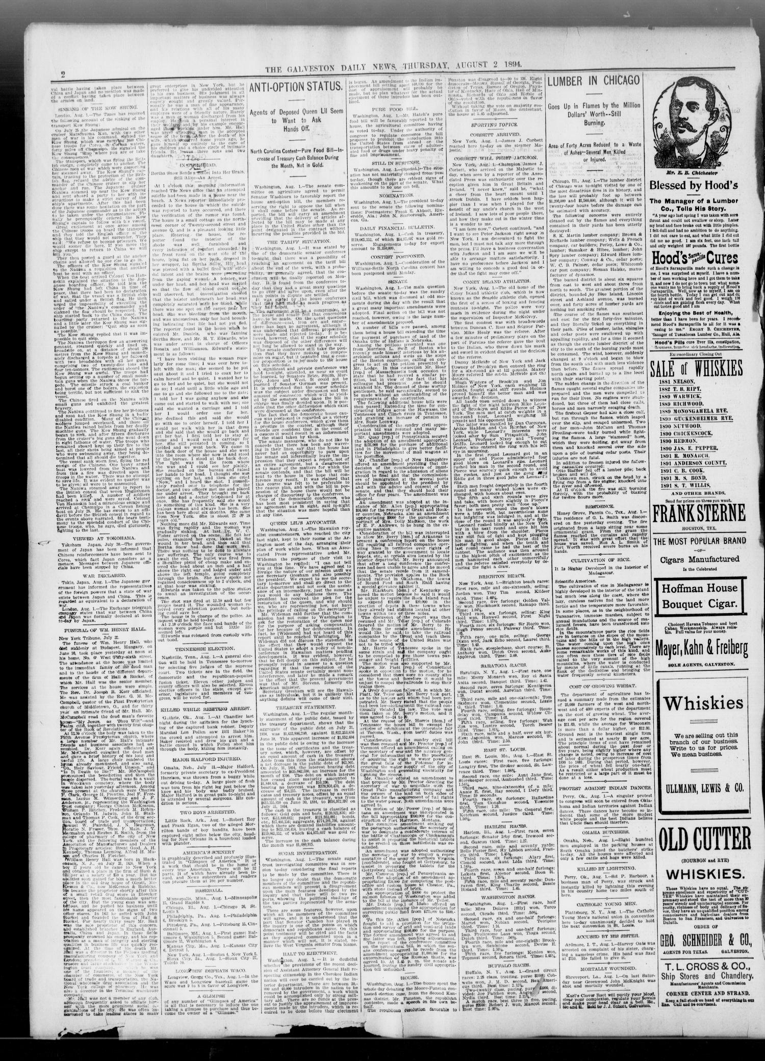 The Galveston Daily News. (Galveston, Tex.), Vol. 53, No. 132, Ed. 1 Thursday, August 2, 1894
                                                
                                                    [Sequence #]: 2 of 10
                                                