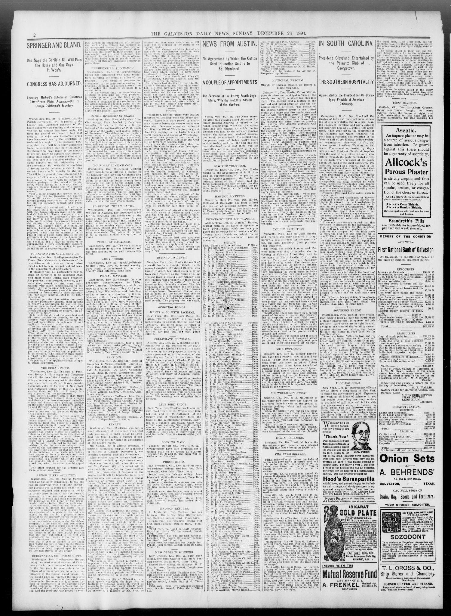 The Galveston Daily News. (Galveston, Tex.), Vol. 53, No. 275, Ed. 1 Sunday, December 23, 1894
                                                
                                                    [Sequence #]: 2 of 16
                                                