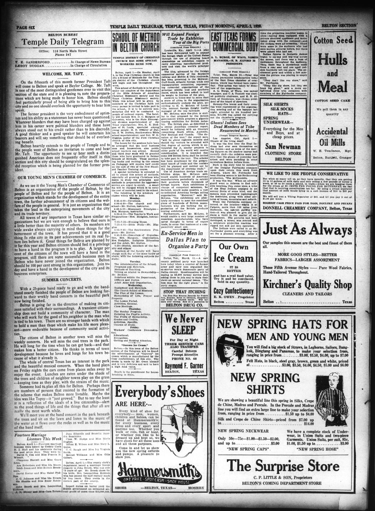 Temple Daily Telegram (Temple, Tex.), Vol. 13, No. 135, Ed. 1 Friday, April 2, 1920
                                                
                                                    [Sequence #]: 6 of 12
                                                