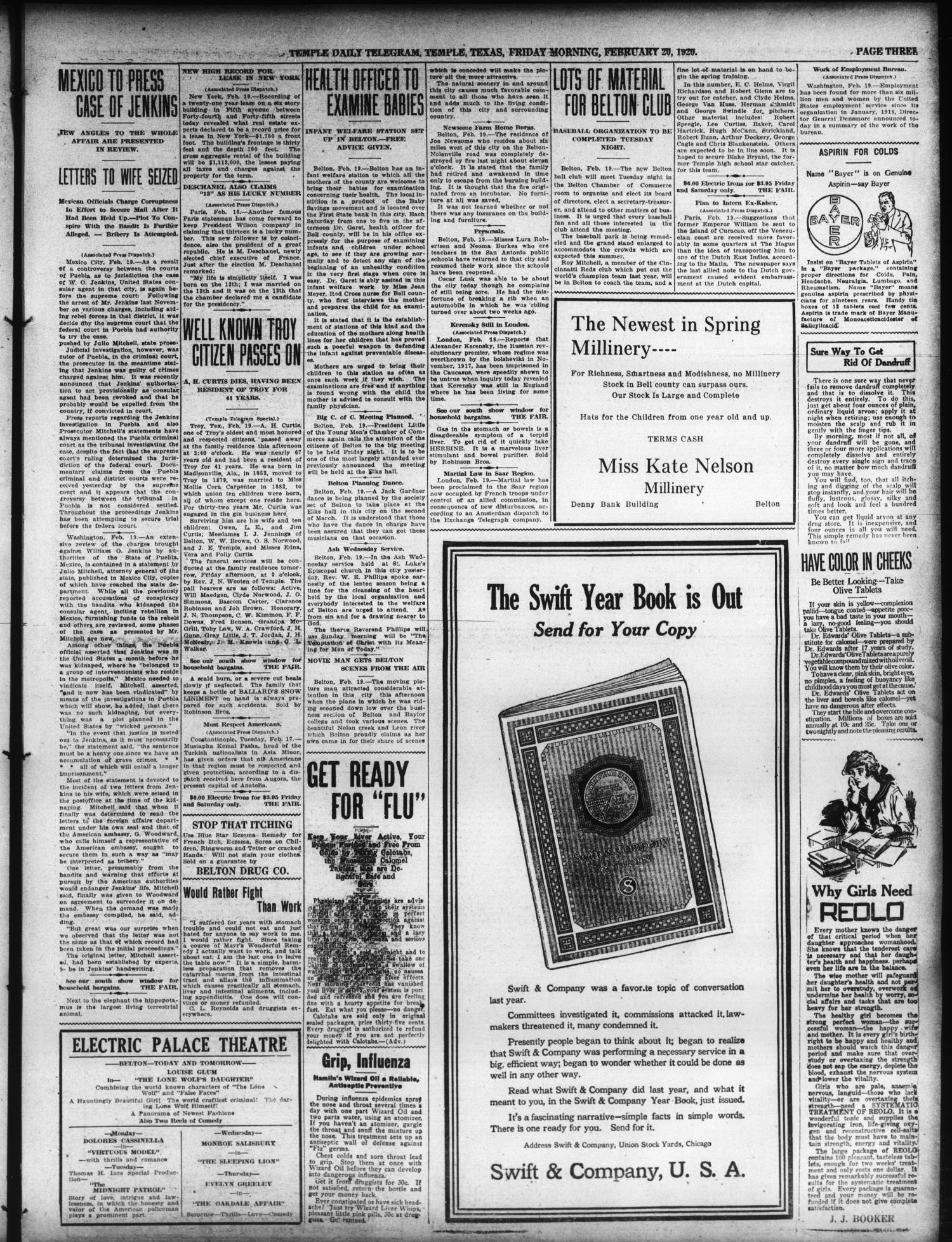 Temple Daily Telegram (Temple, Tex.), Vol. 13, No. 93, Ed. 1 Friday, February 20, 1920
                                                
                                                    [Sequence #]: 3 of 12
                                                