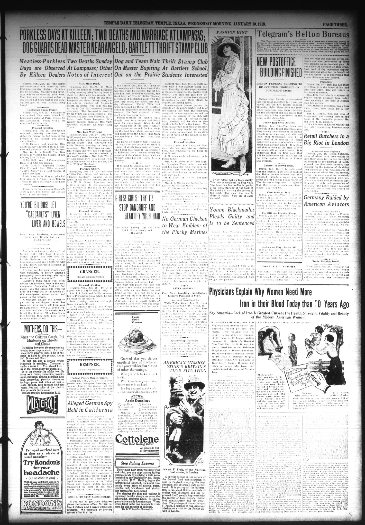 Temple Daily Telegram (Temple, Tex.), Vol. 11, No. 72, Ed. 1 Wednesday, January 30, 1918
                                                
                                                    [Sequence #]: 3 of 8
                                                