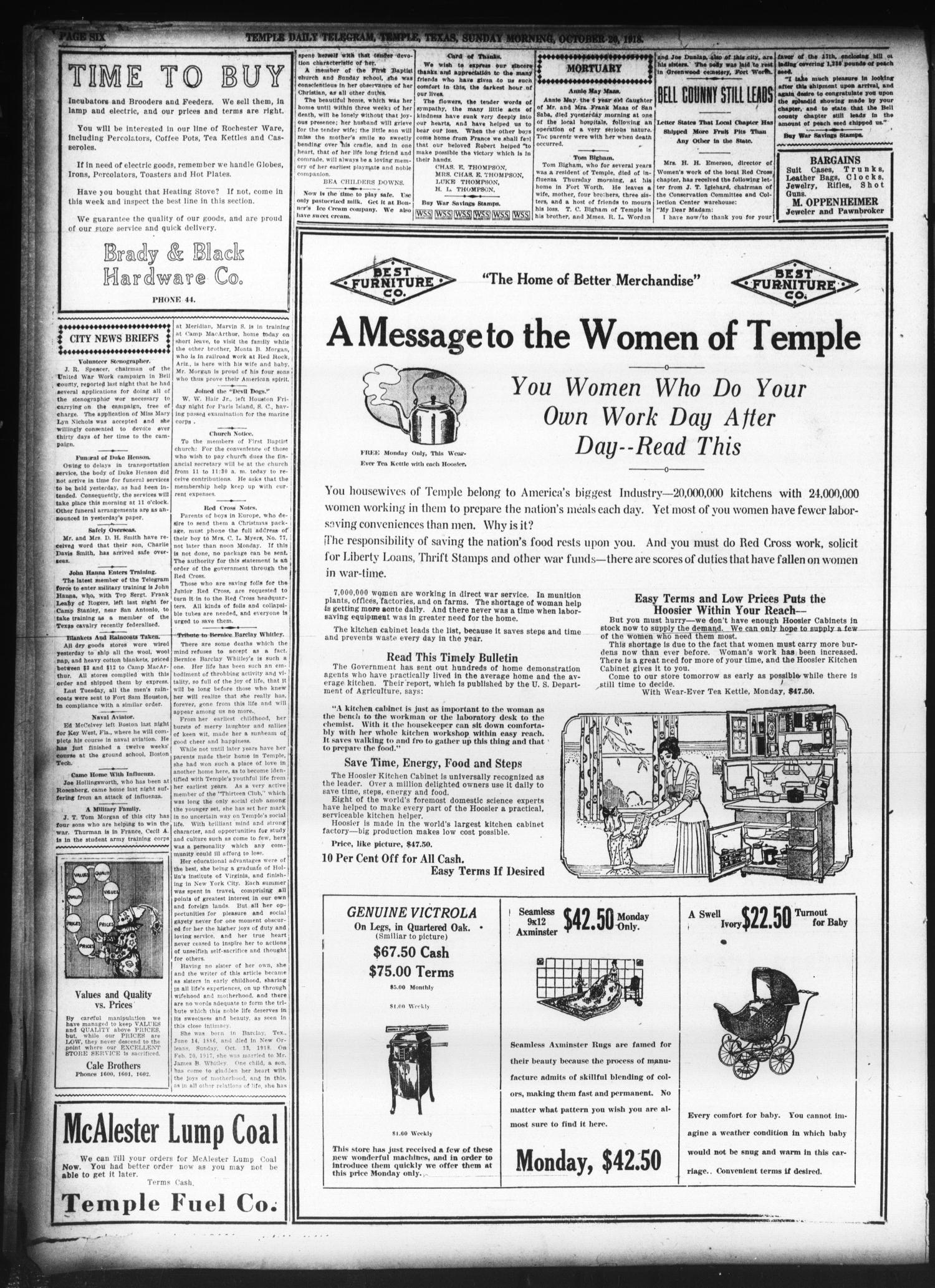 Temple Daily Telegram (Temple, Tex.), Vol. 11, No. 335, Ed. 1 Sunday, October 20, 1918
                                                
                                                    [Sequence #]: 4 of 16
                                                