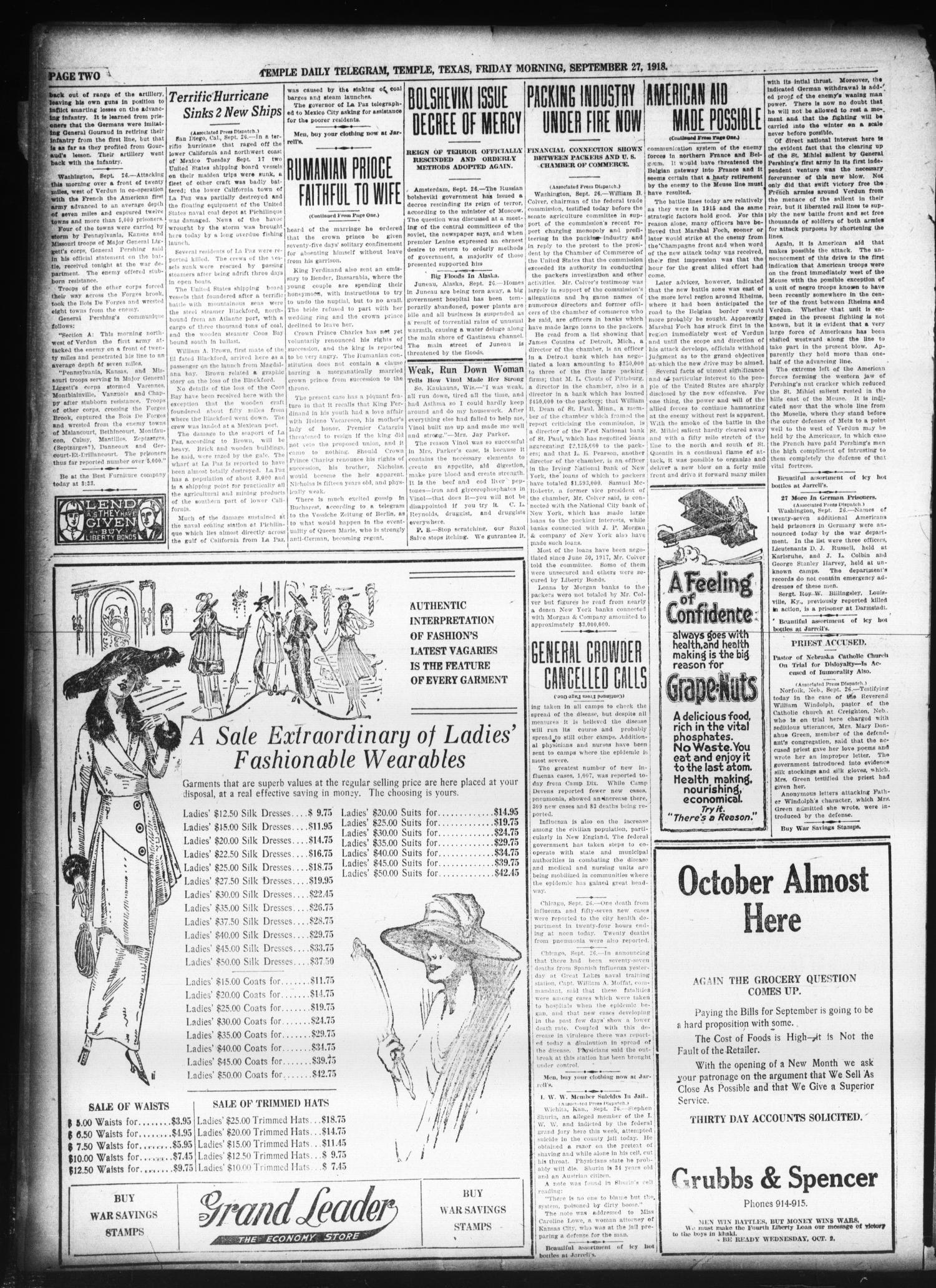 Temple Daily Telegram (Temple, Tex.), Vol. 11, No. 312, Ed. 1 Friday, September 27, 1918
                                                
                                                    [Sequence #]: 2 of 10
                                                