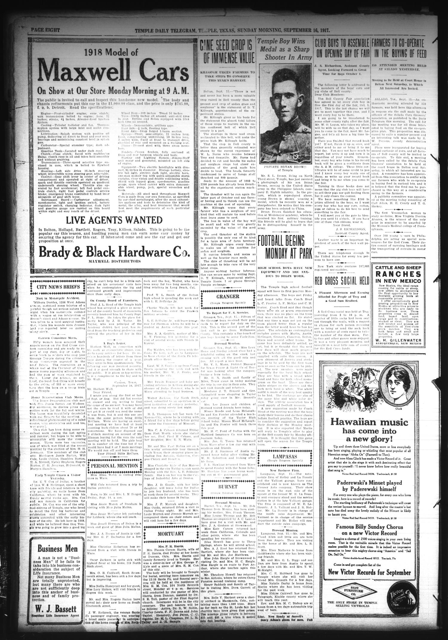 Temple Daily Telegram (Temple, Tex.), Vol. 10, No. 301, Ed. 1 Sunday, September 16, 1917
                                                
                                                    [Sequence #]: 8 of 22
                                                