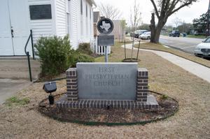 Primary view of object titled '[First Presbyterian Church Sign]'.