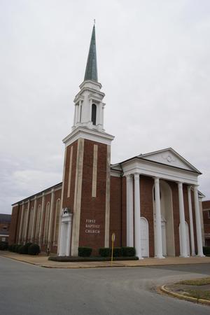 Primary view of object titled '[Exterior of First Baptist Church]'.