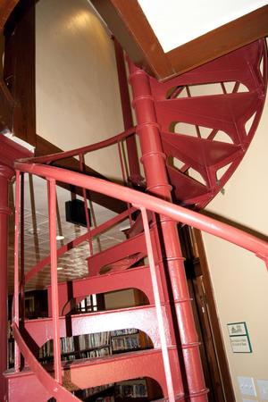 [Red Spiral Staircase in Library]