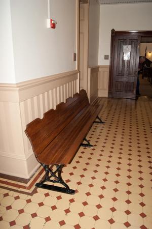 Primary view of object titled '[Photograph of a Wooden Bench]'.