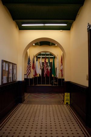 [Flags at End of Hall]