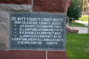 [Cornerstone on DeWitt County Courthouse]