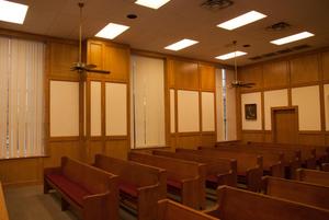 Primary view of object titled '[Interior of Courtroom]'.
