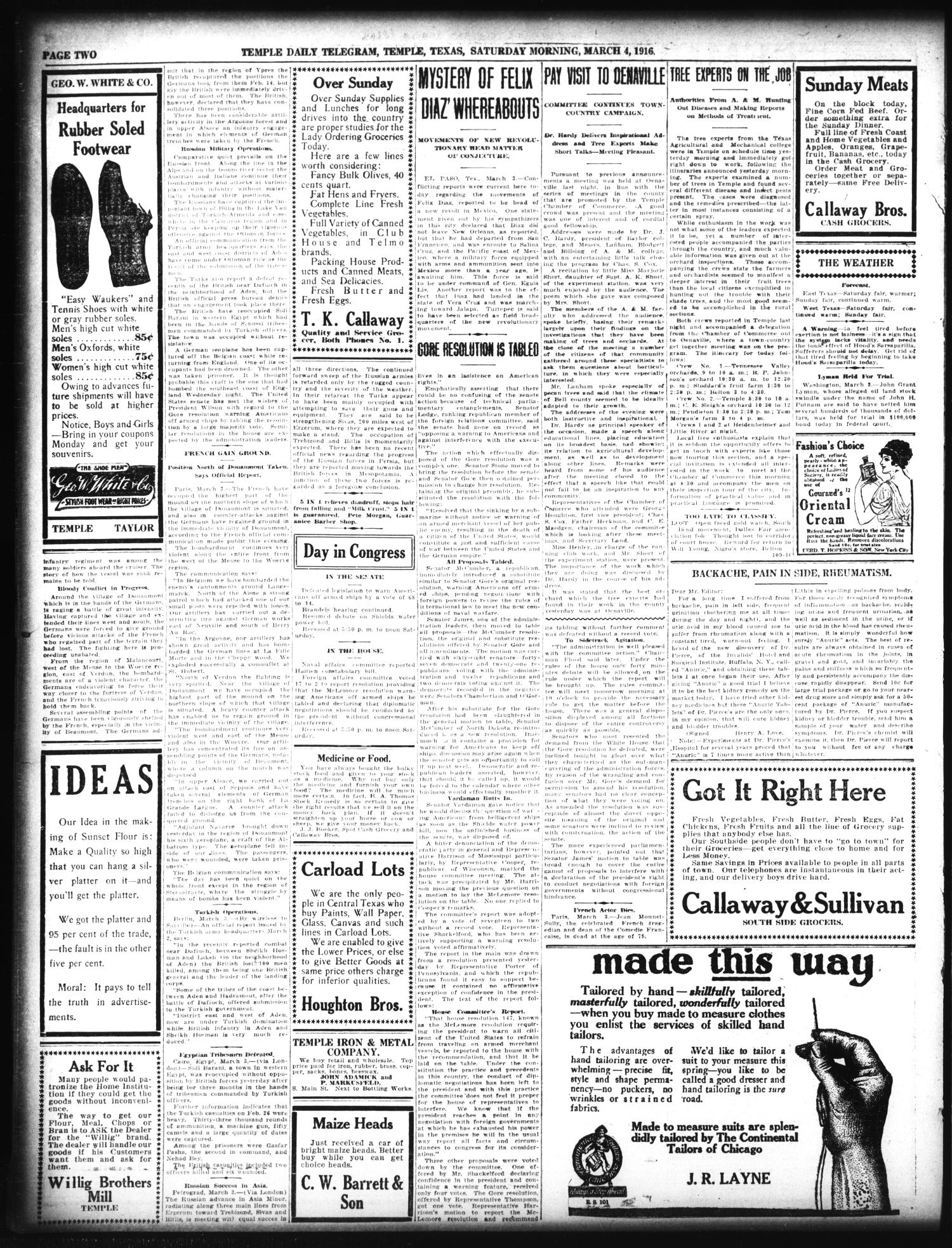 Temple Daily Telegram (Temple, Tex.), Vol. 9, No. 109, Ed. 1 Saturday, March 4, 1916
                                                
                                                    [Sequence #]: 2 of 8
                                                