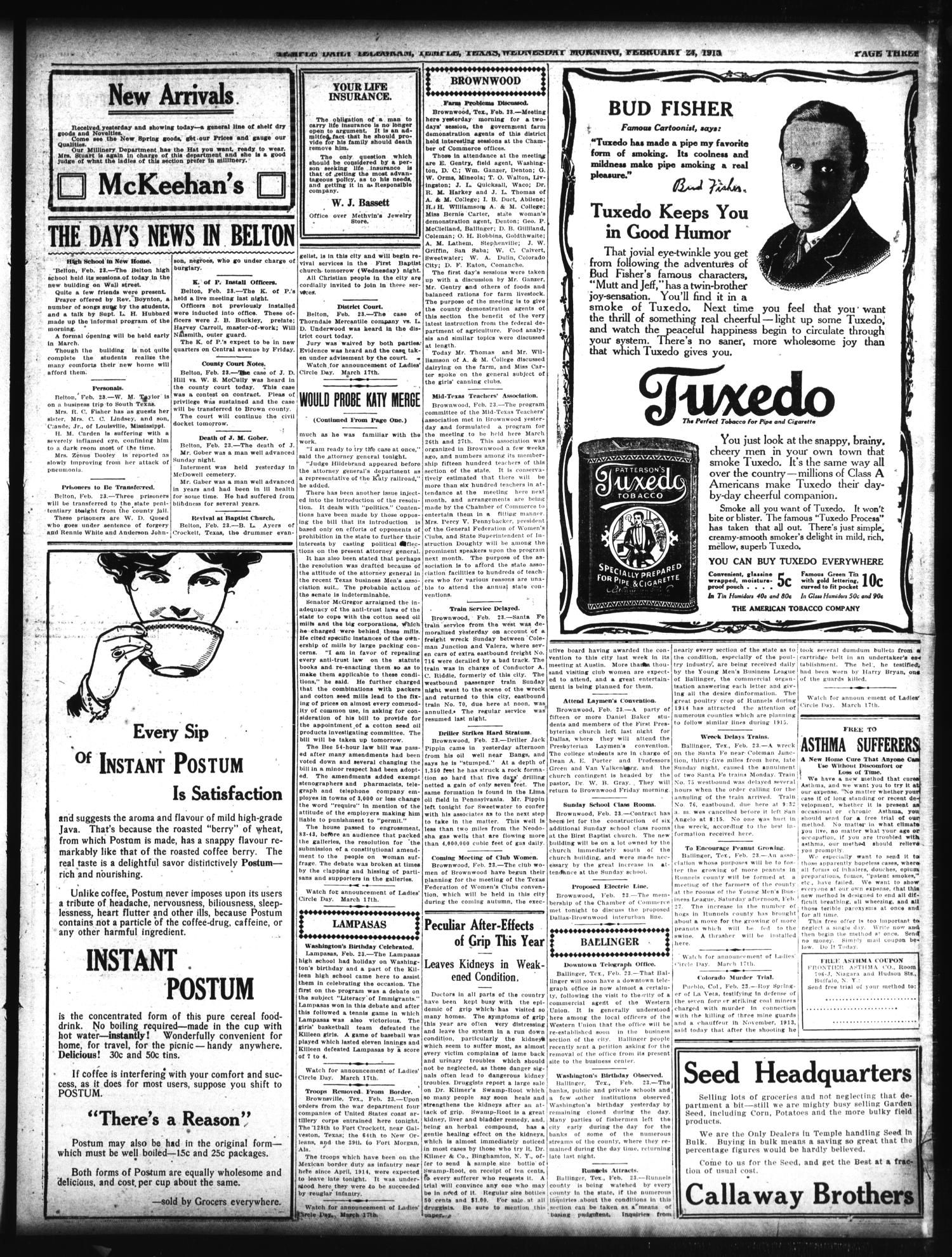Temple Daily Telegram (Temple, Tex.), Vol. 8, No. 99, Ed. 1 Wednesday, February 24, 1915
                                                
                                                    [Sequence #]: 3 of 10
                                                