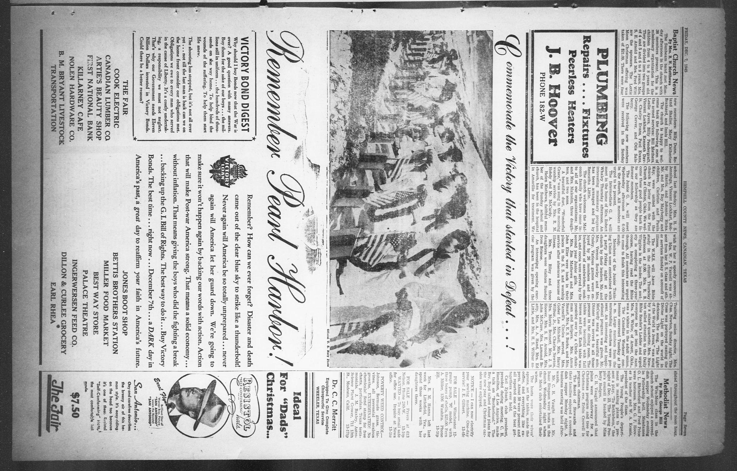 The Hemphill County News (Canadian, Tex), Vol. 8, No. 13, Ed. 1, Friday, December 7, 1945
                                                
                                                    7
                                                