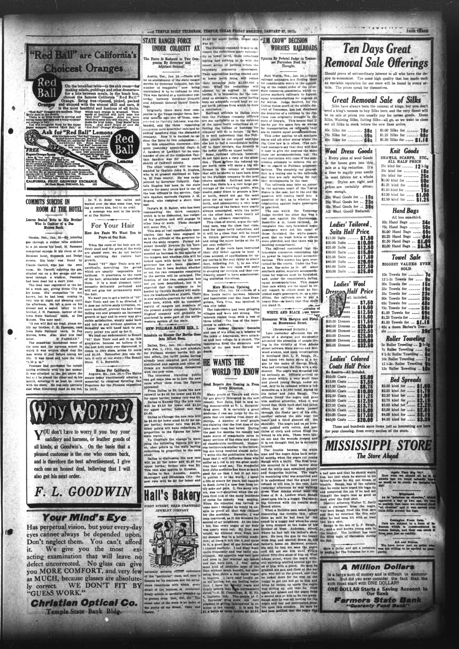 The Temple Daily Telegram (Temple, Tex.), Vol. 4, No. 58, Ed. 1 Friday, January 27, 1911
                                                
                                                    [Sequence #]: 3 of 8
                                                