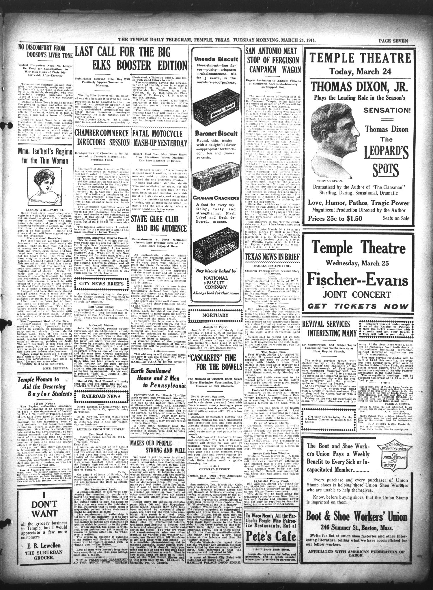 The Temple Daily Telegram (Temple, Tex.), Vol. 7, No. 124, Ed. 1 Tuesday, March 24, 1914
                                                
                                                    [Sequence #]: 9 of 12
                                                