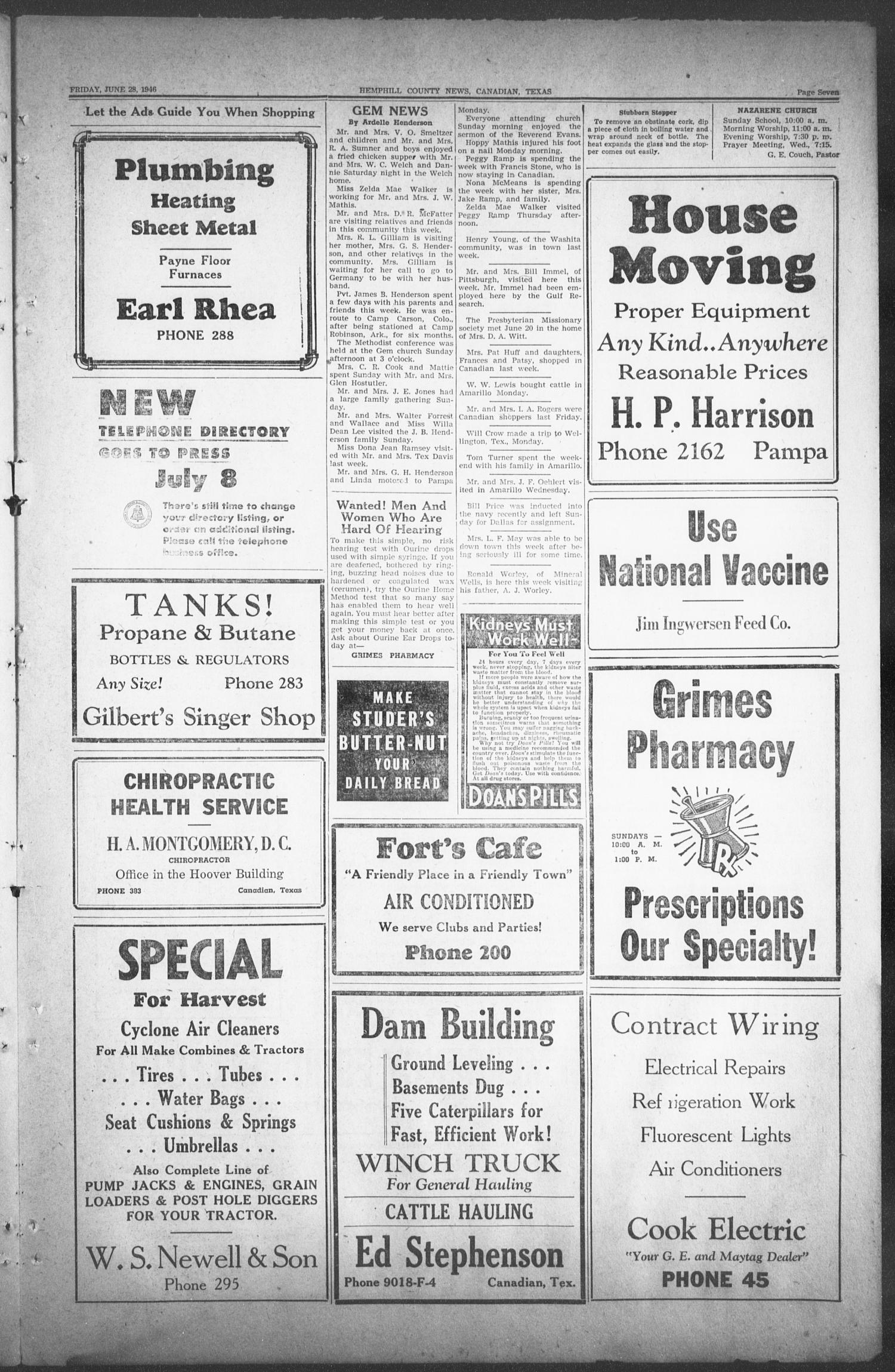 The Hemphill County News (Canadian, Tex), Vol. 8, No. 42, Ed. 1, Friday, June 28, 1946
                                                
                                                    7
                                                