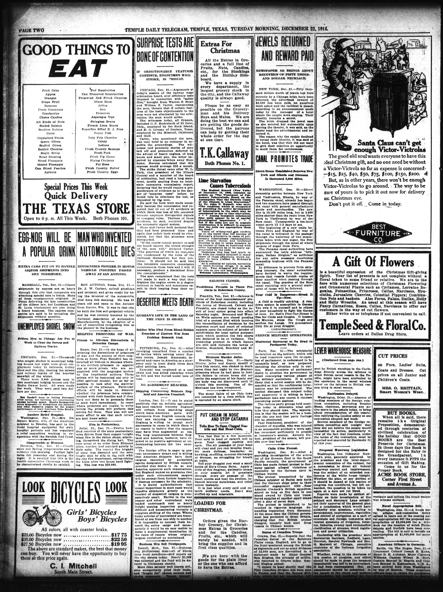 Temple Daily Telegram (Temple, Tex.), Vol. 8, No. 34, Ed. 1 Tuesday, December 22, 1914
                                                
                                                    [Sequence #]: 2 of 8
                                                