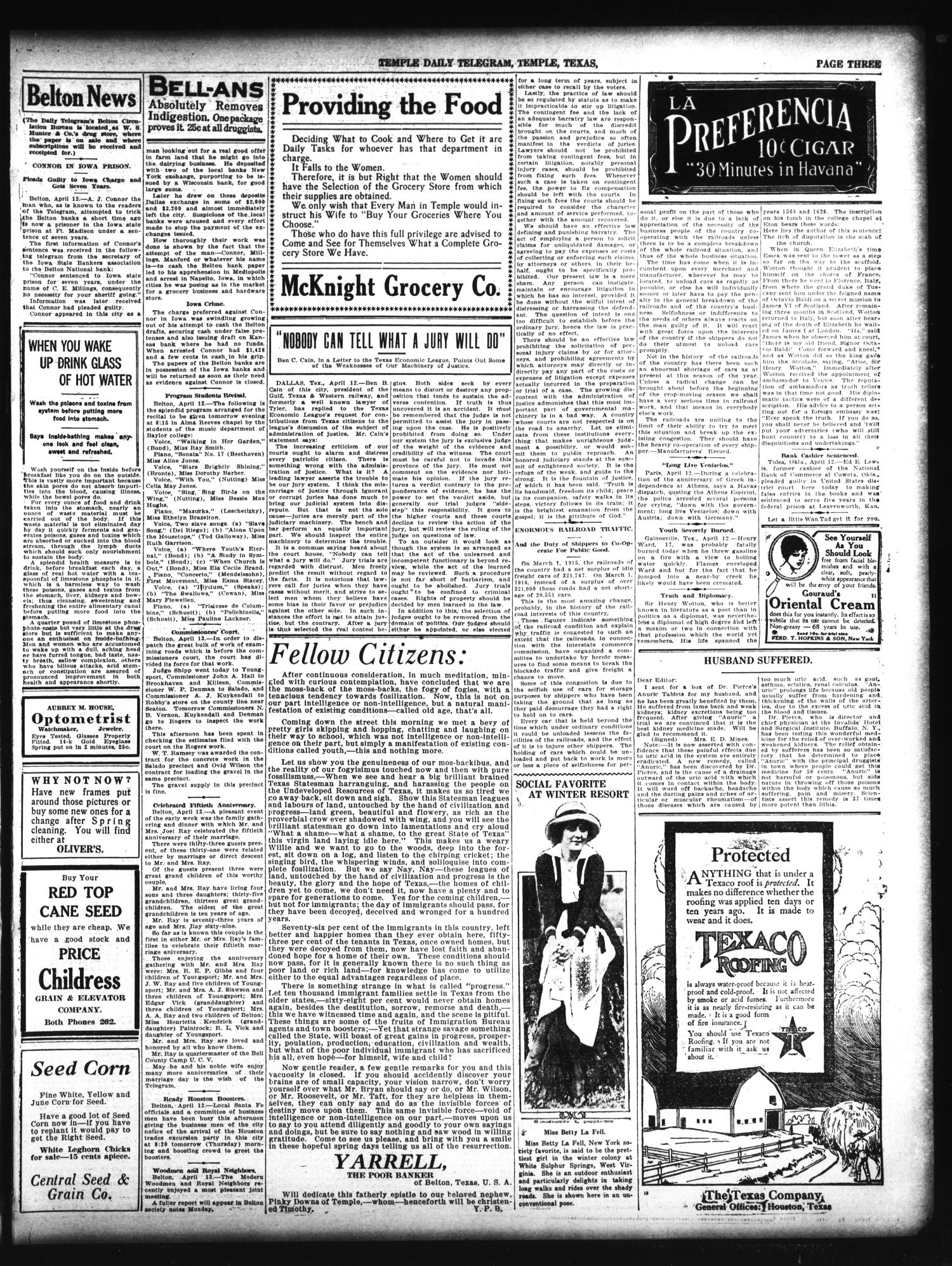 Temple Daily Telegram (Temple, Tex.), Vol. 9, No. 149, Ed. 1 Thursday, April 13, 1916
                                                
                                                    [Sequence #]: 3 of 8
                                                