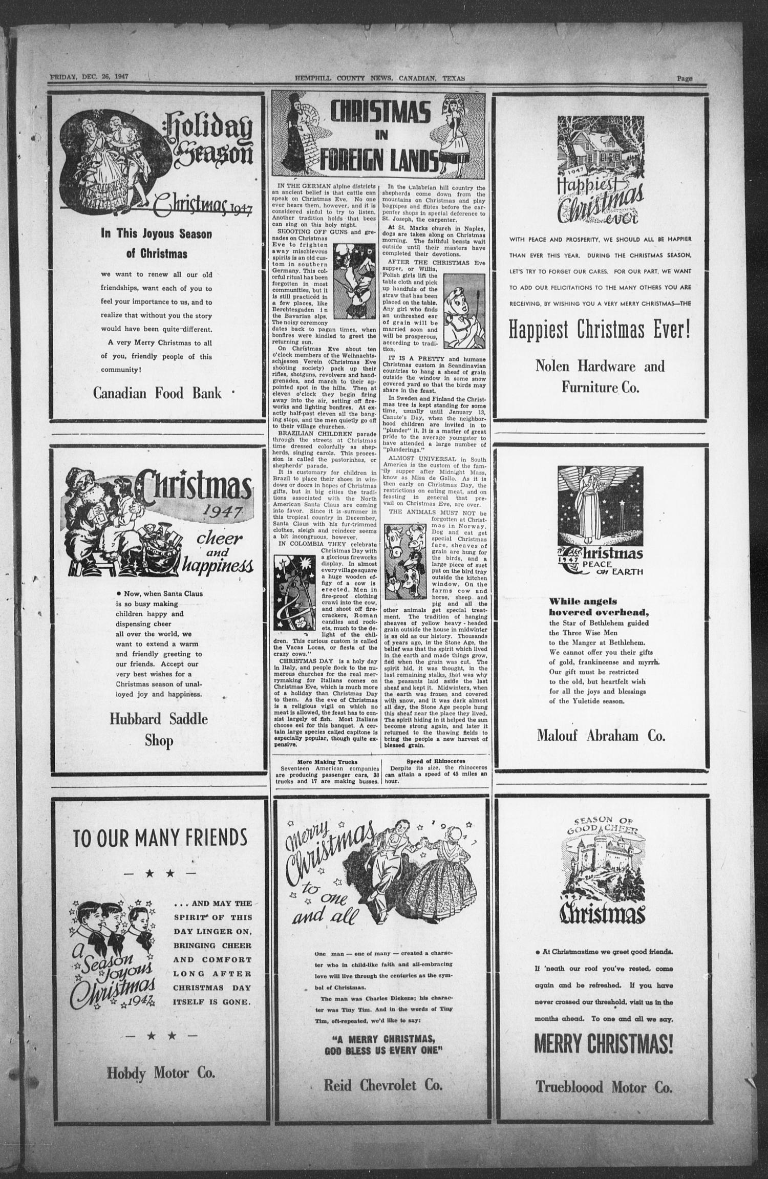 The Hemphill County News (Canadian, Tex), Vol. 10, No. 16, Ed. 1, Friday, December 26, 1947
                                                
                                                    13
                                                