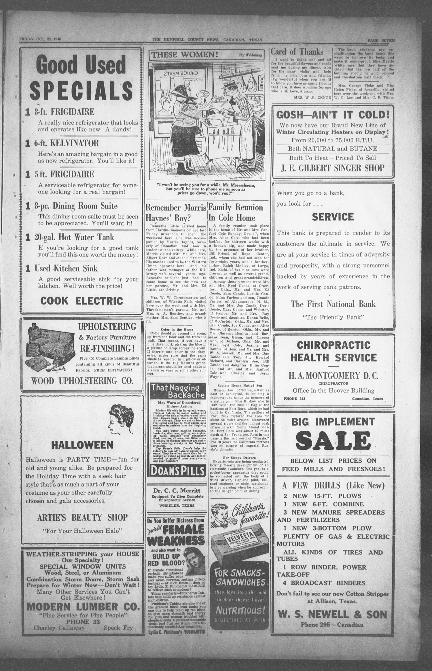 The Hemphill County News (Canadian, Tex), Vol. 11, No. 7, Ed. 1, Friday, October 22, 1948
                                                
                                                    8
                                                