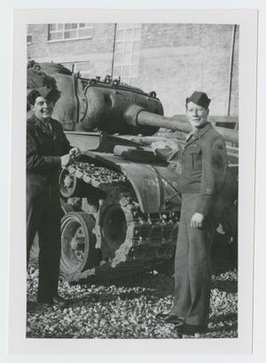 Primary view of object titled '[Two Soldiers In Front of Tank]'.