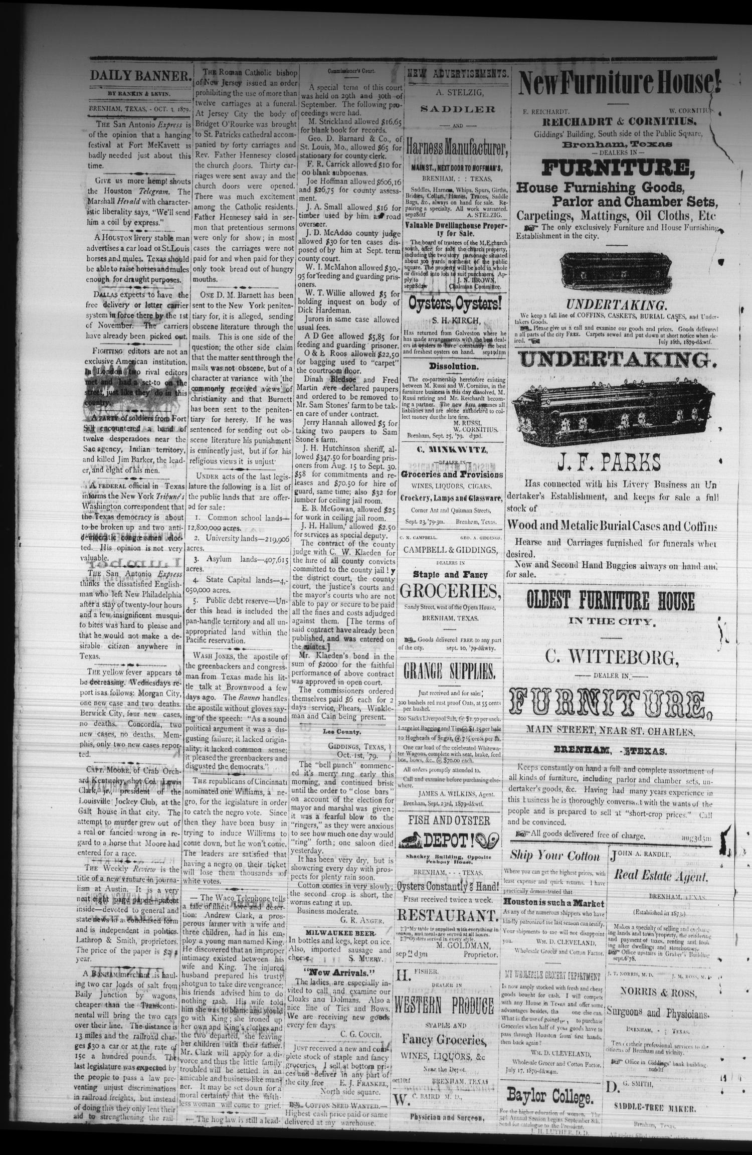 The Daily Banner. (Brenham, Tex.), Vol. 4, No. 236, Ed. 1 Friday, October 3, 1879
                                                
                                                    [Sequence #]: 2 of 4
                                                
