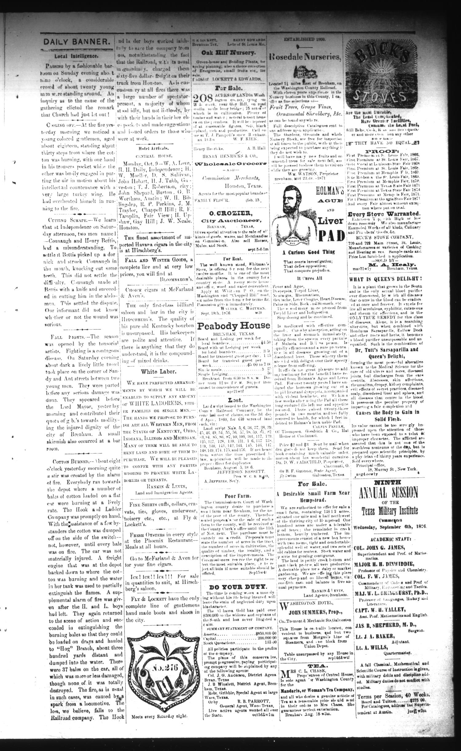 The Daily Banner. (Brenham, Tex.), Vol. 1, No. 240, Ed. 1 Tuesday, October 10, 1876
                                                
                                                    [Sequence #]: 3 of 4
                                                
