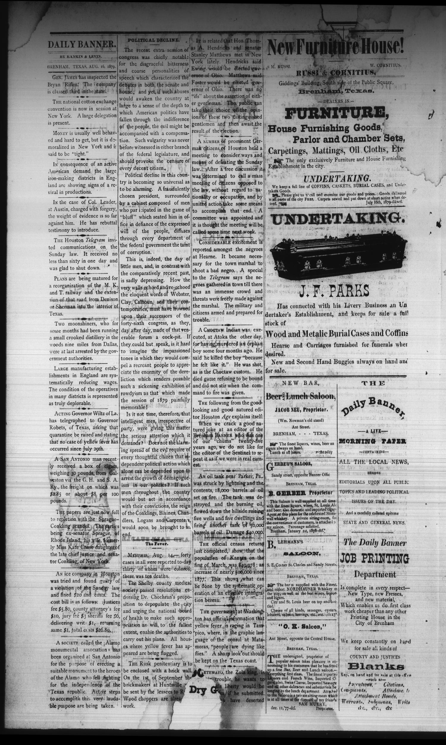 The Daily Banner. (Brenham, Tex.), Vol. 4, No. 195, Ed. 1 Saturday, August 16, 1879
                                                
                                                    [Sequence #]: 2 of 4
                                                