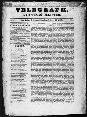 Telegraph and Texas Register (San Felipe de Austin [i.e. San Felipe], Tex.), Vol. 1, No. 2, Ed. 1, Saturday, October 17, 1835