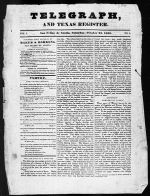 Telegraph and Texas Register (San Felipe de Austin [i.e. San Felipe], Tex.), Vol. 1, No. 4, Ed. 1, Saturday, October 31, 1835