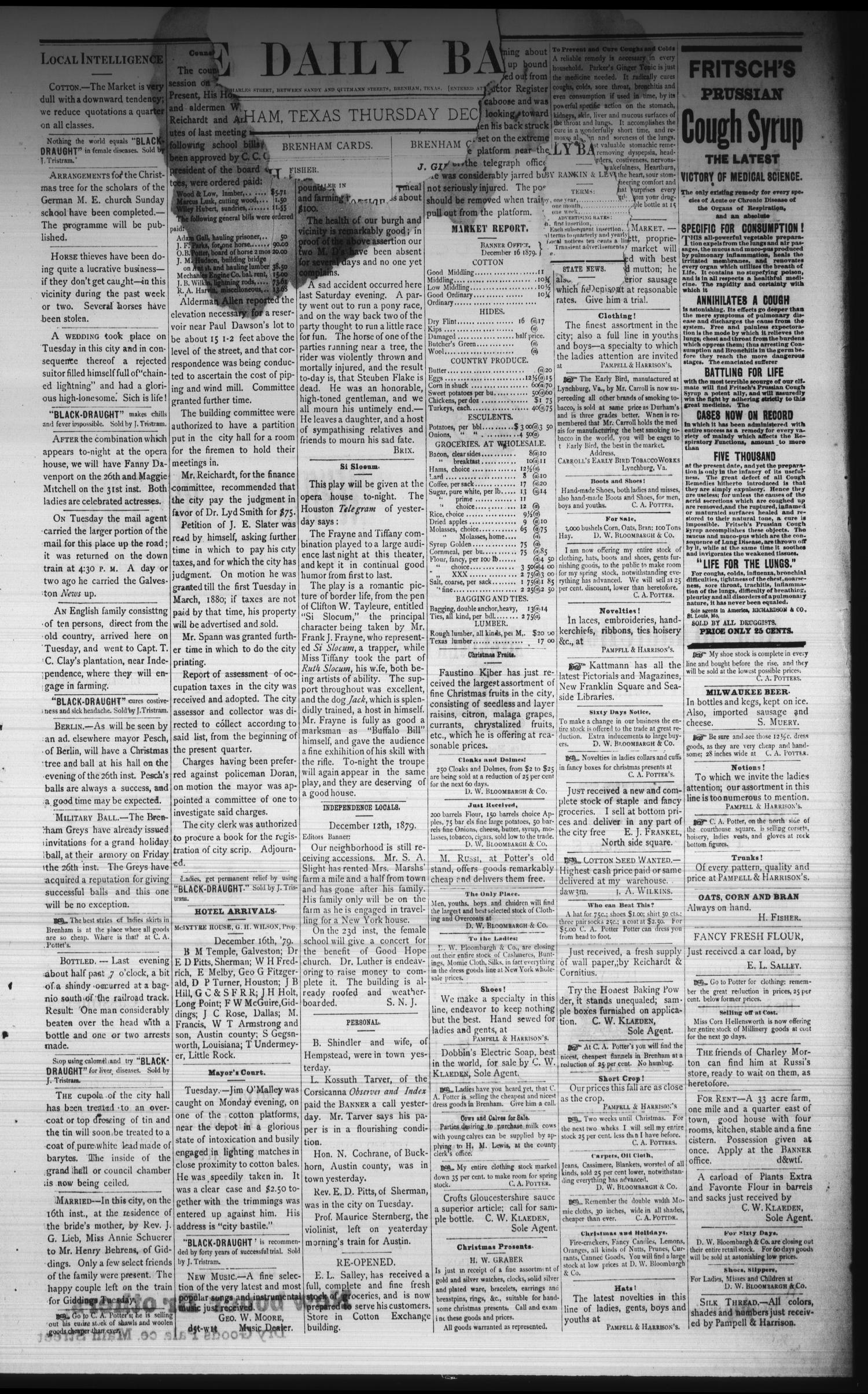 The Daily Banner. (Brenham, Tex.), Vol. 4, No. 300, Ed. 1 Wednesday, December 17, 1879
                                                
                                                    [Sequence #]: 3 of 4
                                                