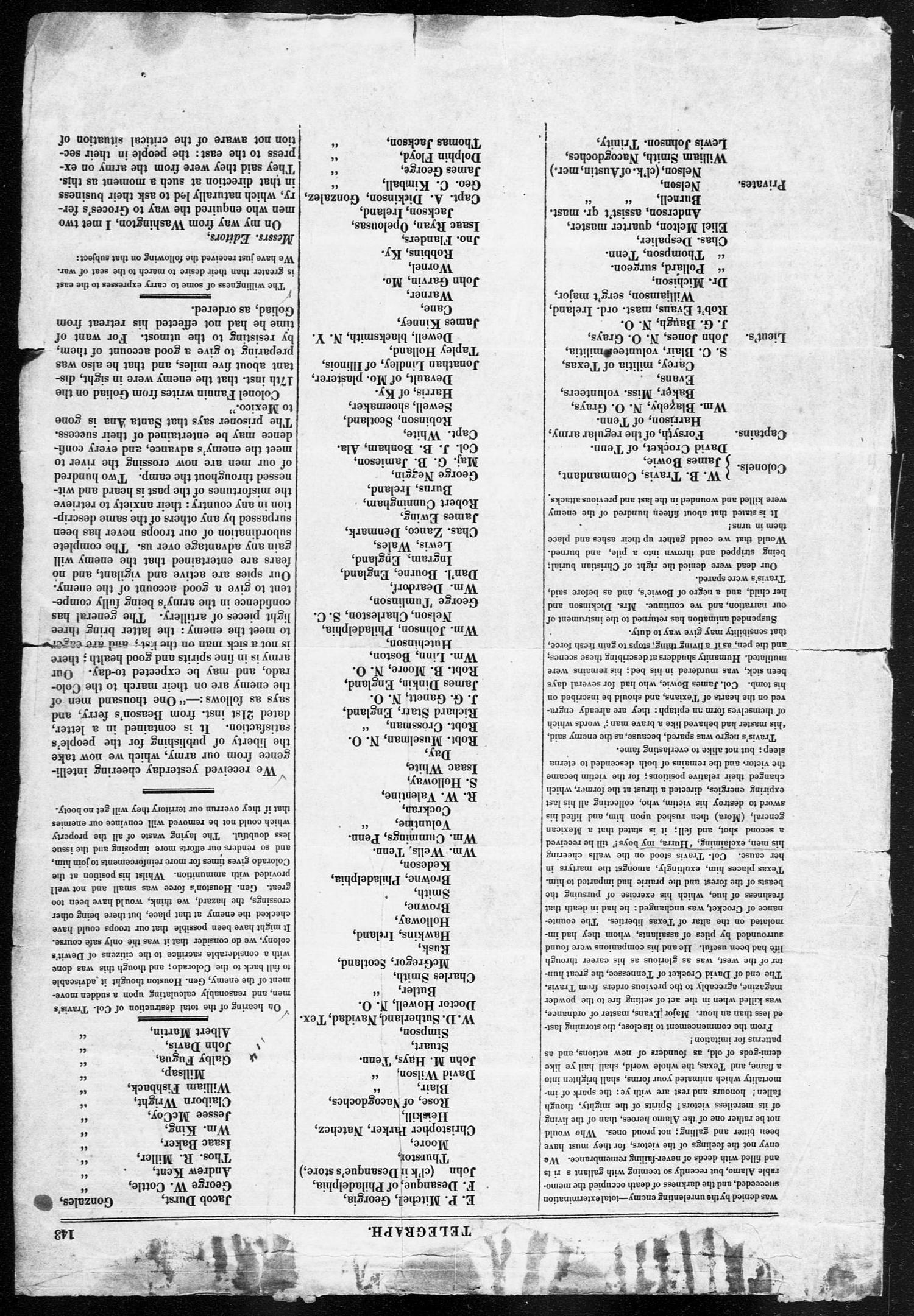 Telegraph and Texas Register (San Felipe de Austin [i.e. San Felipe], Tex.), Vol. 1, No. 21, Ed. 1, Thursday, March 24, 1836
                                                
                                                    [Sequence #]: 3 of 4
                                                