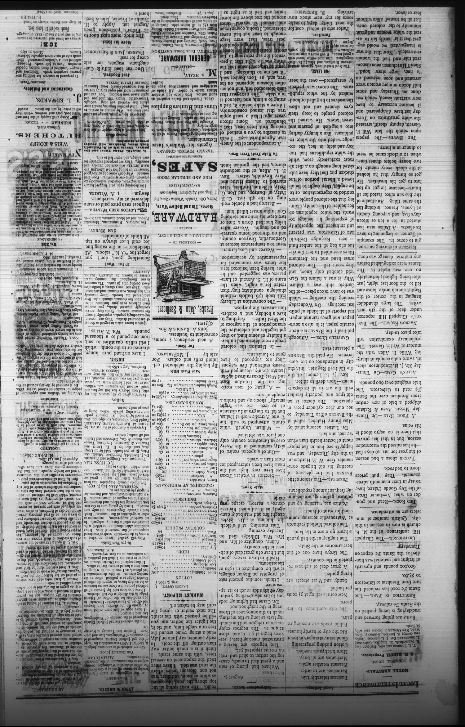 The Daily Banner. (Brenham, Tex.), Vol. 5, No. 194, Ed. 1 Friday, August 6, 1880
                                                
                                                    [Sequence #]: 4 of 4
                                                