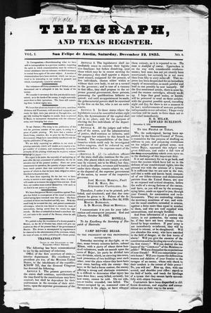 Telegraph and Texas Register (San Felipe de Austin [i.e. San Felipe], Tex.), Vol. 1, No. 9, Ed. 1, Saturday, December 12, 1835
