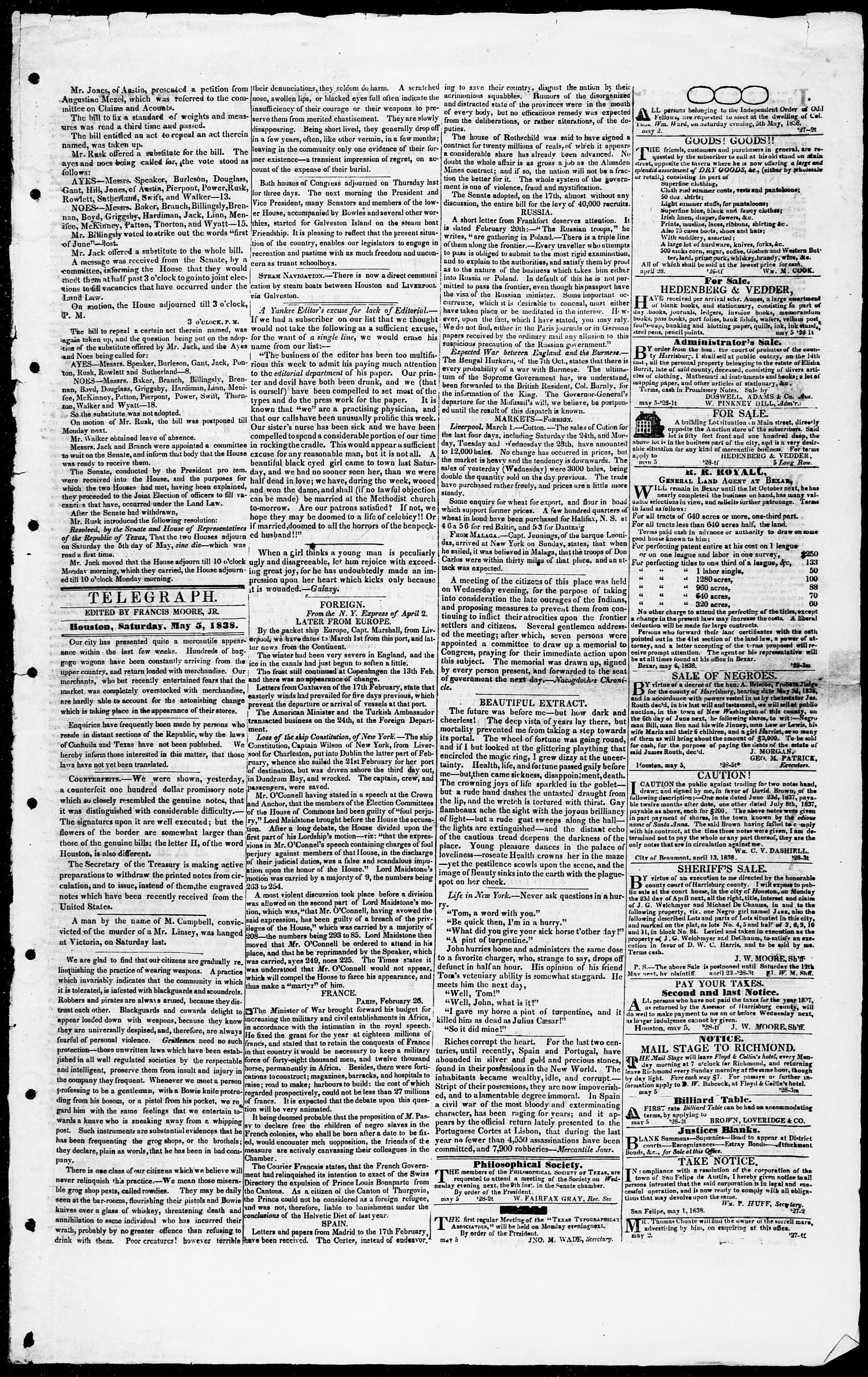 Telegraph and Texas Register (Houston, Tex.), Vol. 3, No. 24, Ed. 1 ...