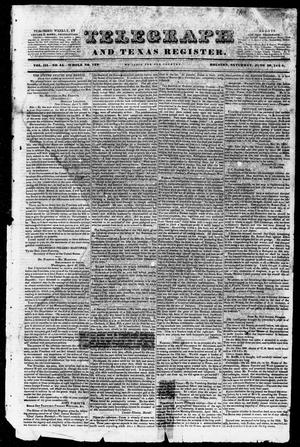 Primary view of object titled 'Telegraph and Texas Register (Houston, Tex.), Vol. 3, No. 44, Ed. 1, Saturday, June 30, 1838'.