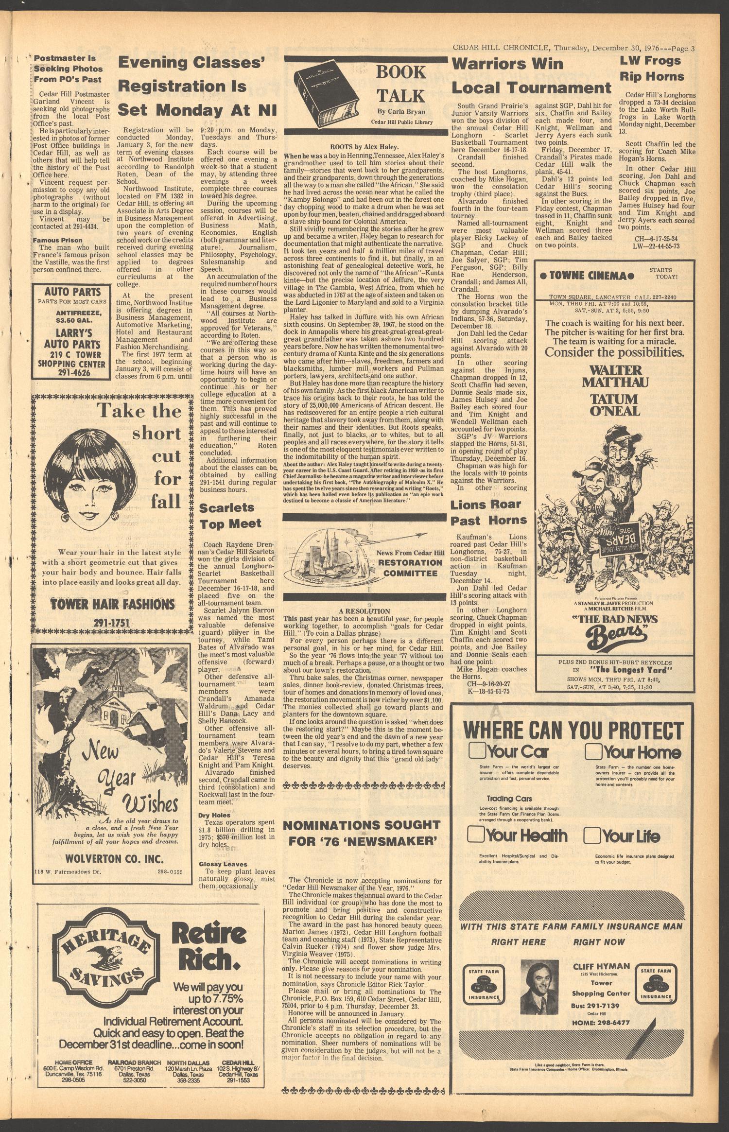 Cedar Hill Chronicle (Cedar Hill, Tex.), Vol. 13, No. 19, Ed. 1 Thursday, December 30, 1976
                                                
                                                    [Sequence #]: 3 of 12
                                                
