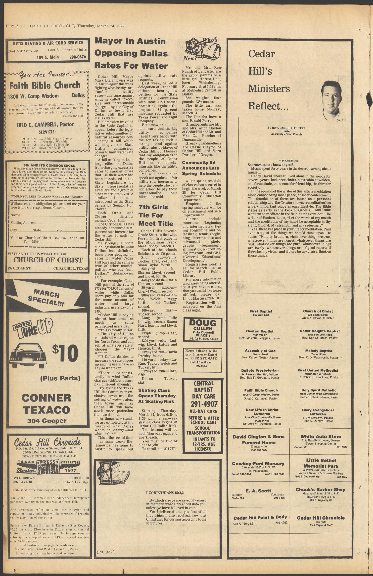 Cedar Hill Chronicle (Cedar Hill, Tex.), Vol. 13, No. 31, Ed. 1 Thursday, March 24, 1977
                                                
                                                    [Sequence #]: 2 of 16
                                                